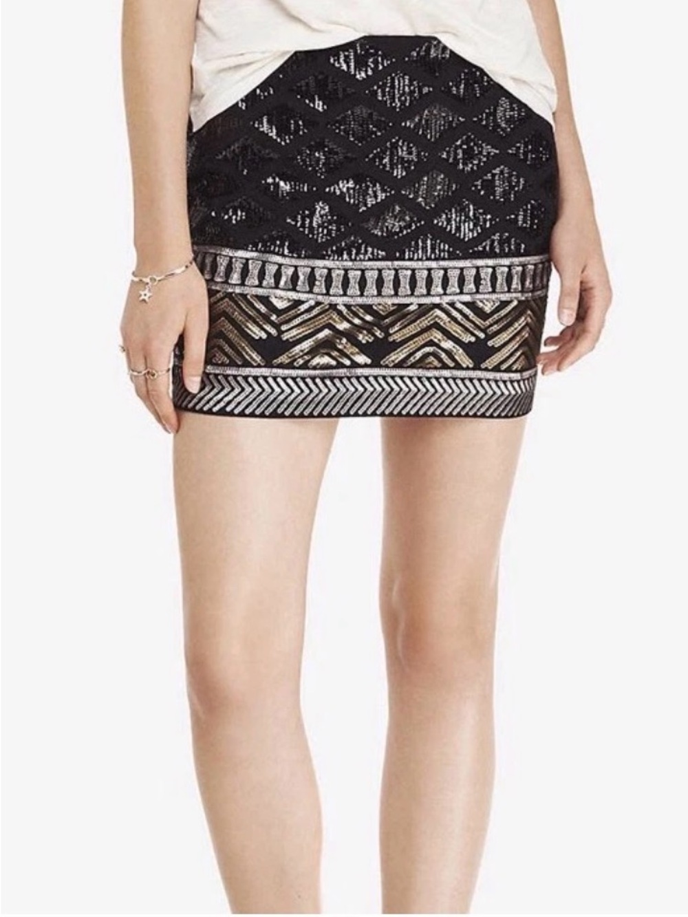 Express Geometric Sequin Mini Skirt Size Large